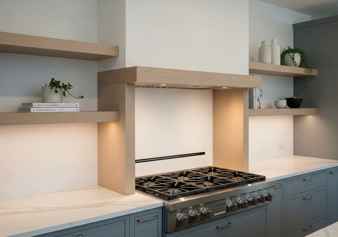 Open Shelving With Hidden Range Hood Integration