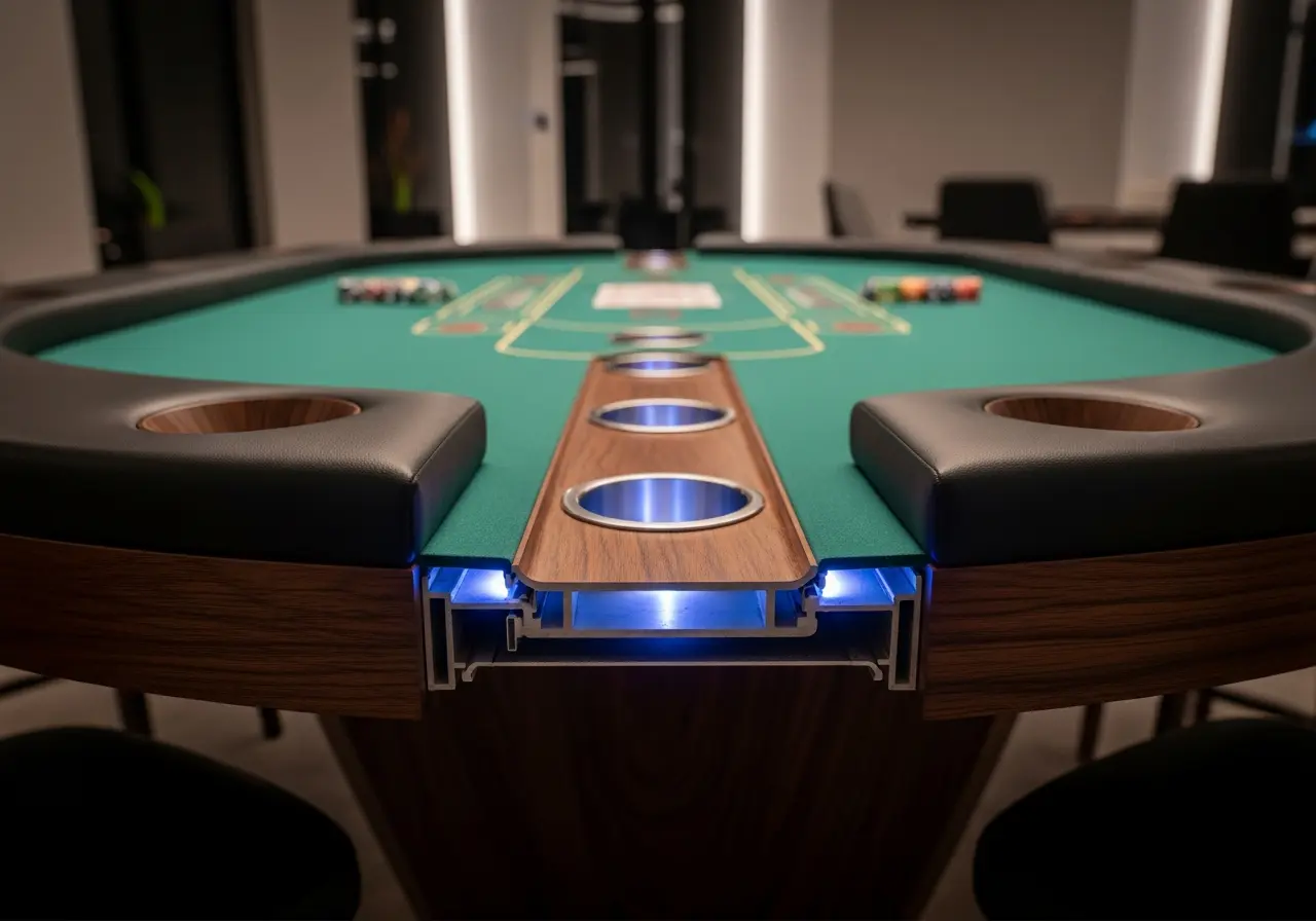 Poker Table with Integrated Drink Rails