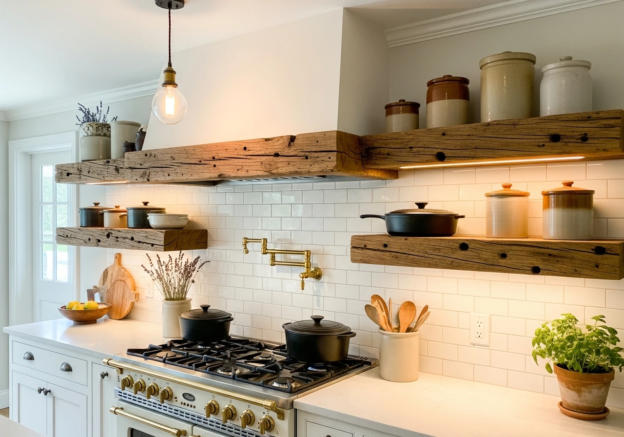 Rustic Wood Beam Shelves for Farmhouse Charm