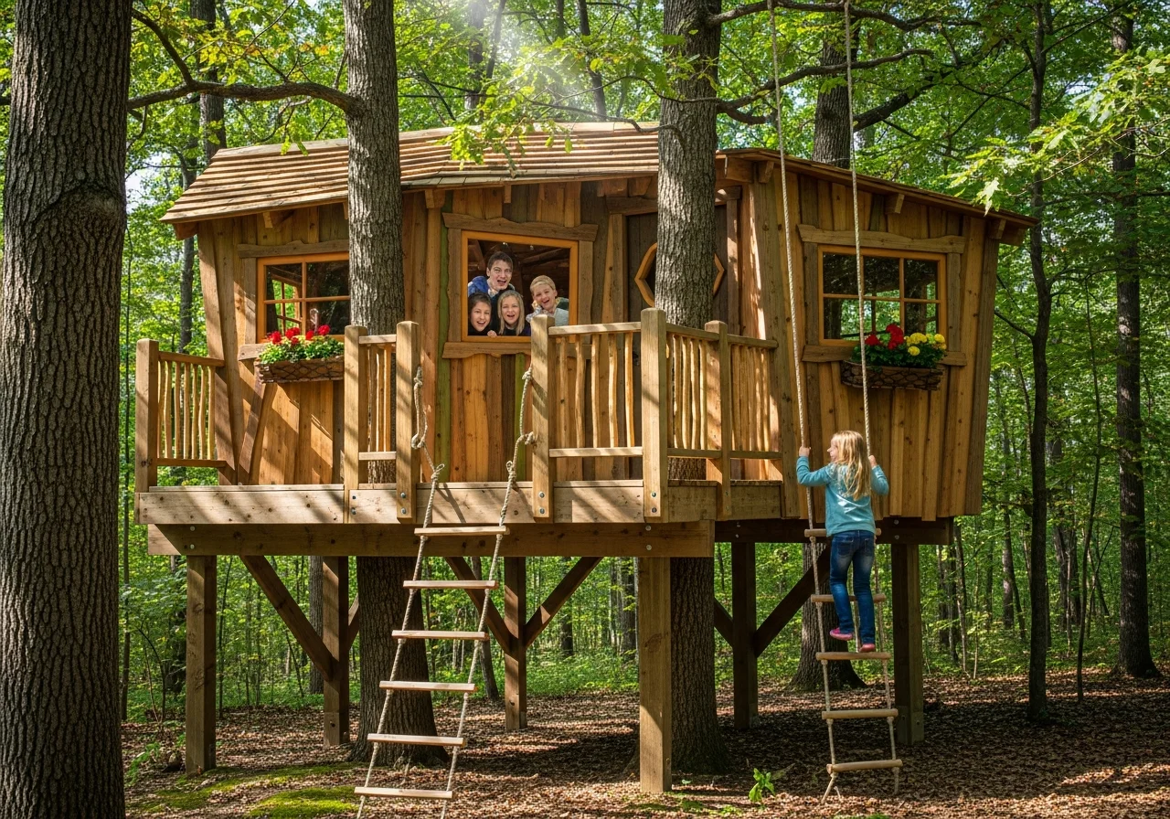 Treehouse and elevated play platform