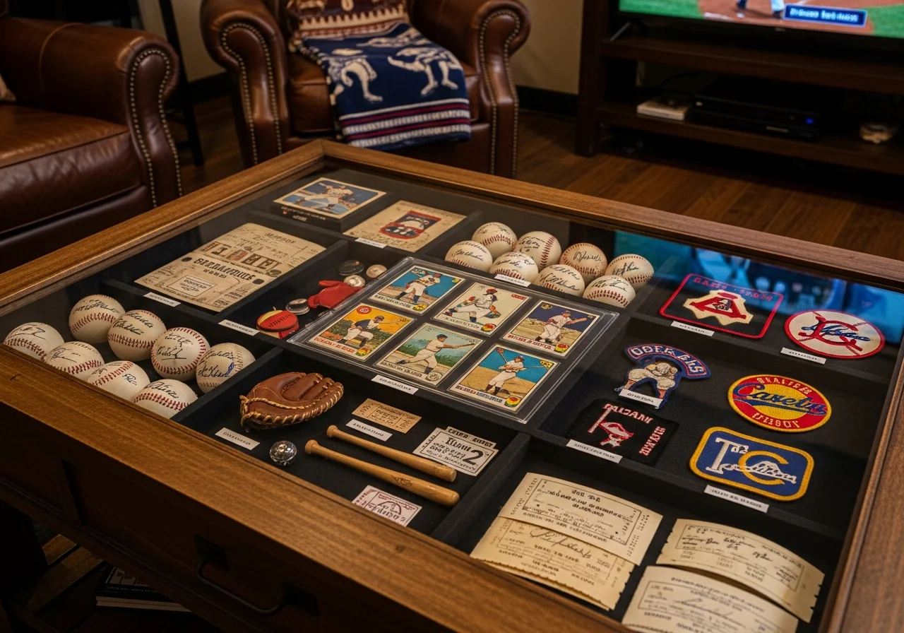 sports card and memorabilia table