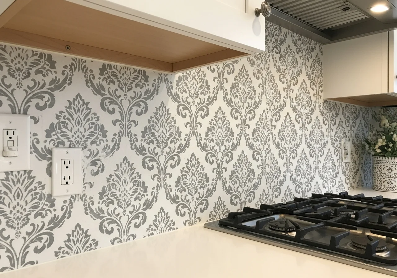 Painted Backsplash with Stencils
