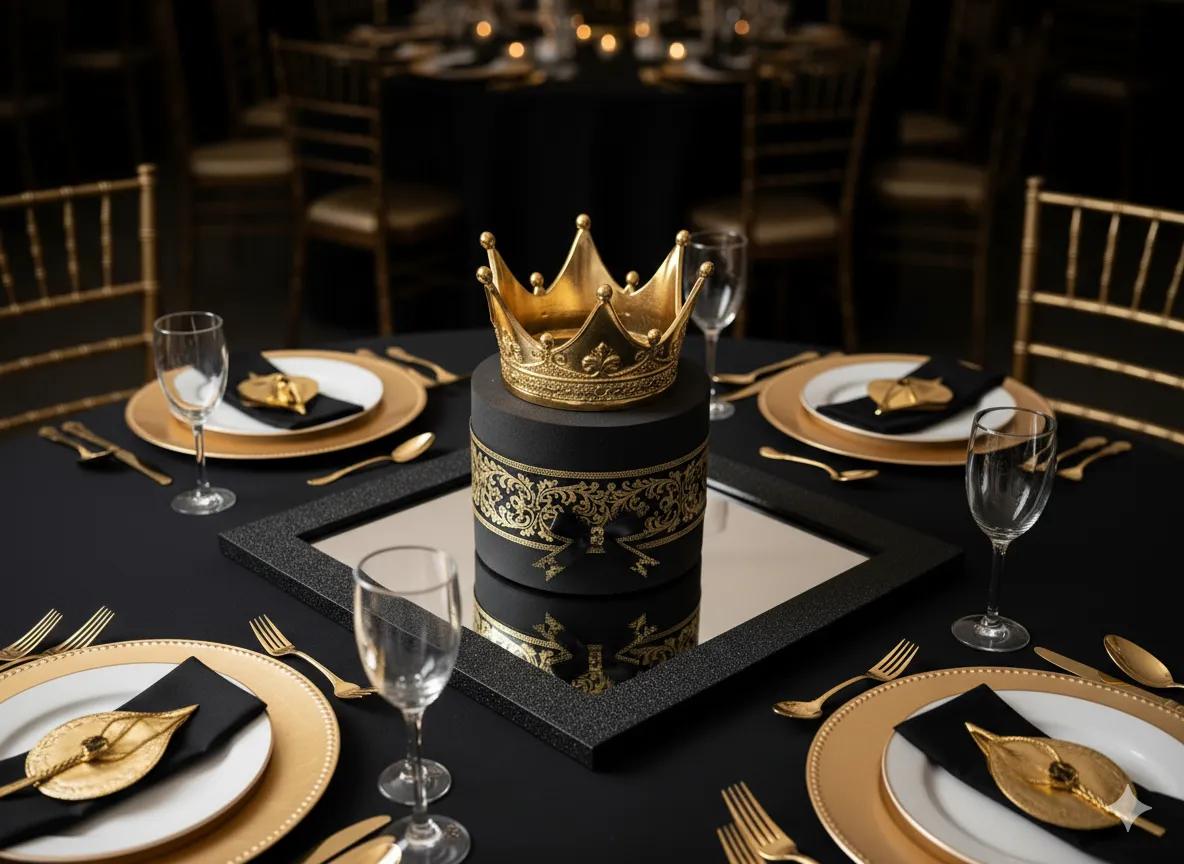 Royal Black and Gold Crown Centerpiece Royal Black and Gold Crown Centerpiece
