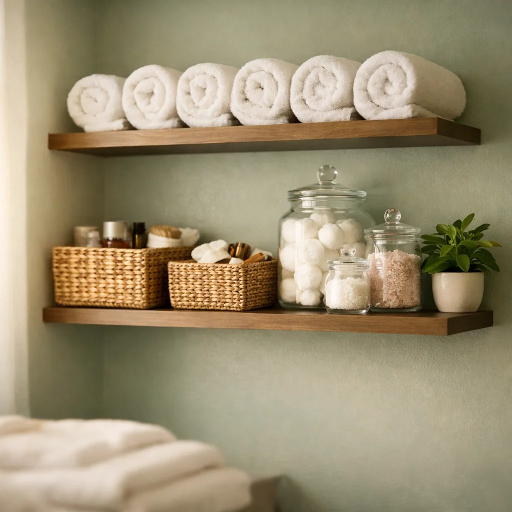 Add Open Shelving for an Airy Spa Like Feel