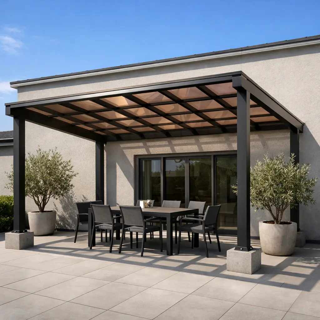 Attached Pergola With a Solid Roof Panel