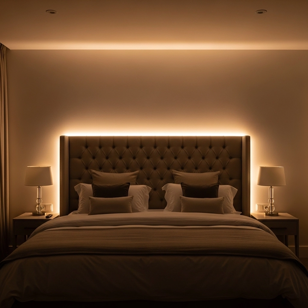 Backlight the Headboard for Soft Bedroom Ambiance