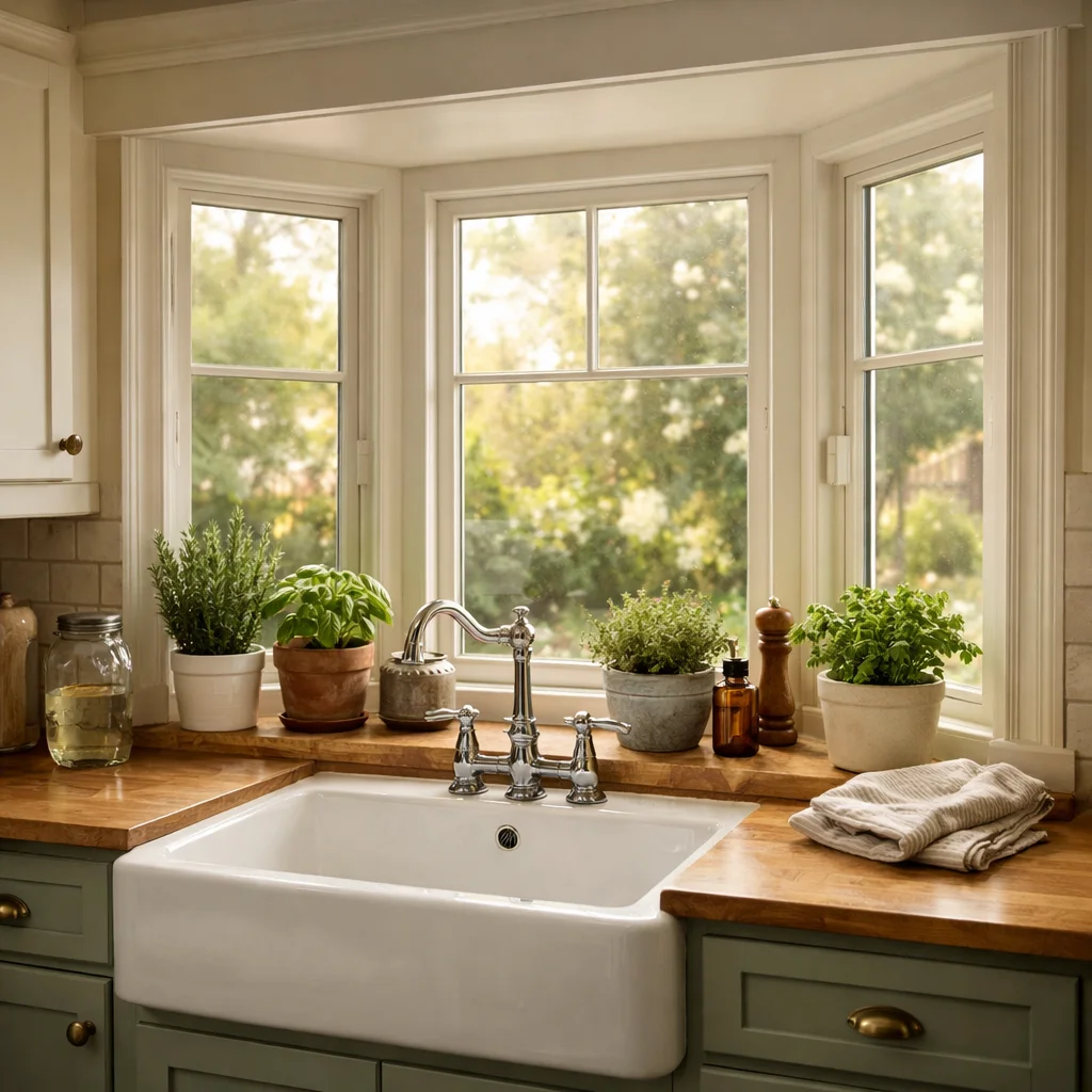 Bay Windows for a Cozy Nook Above the Sink