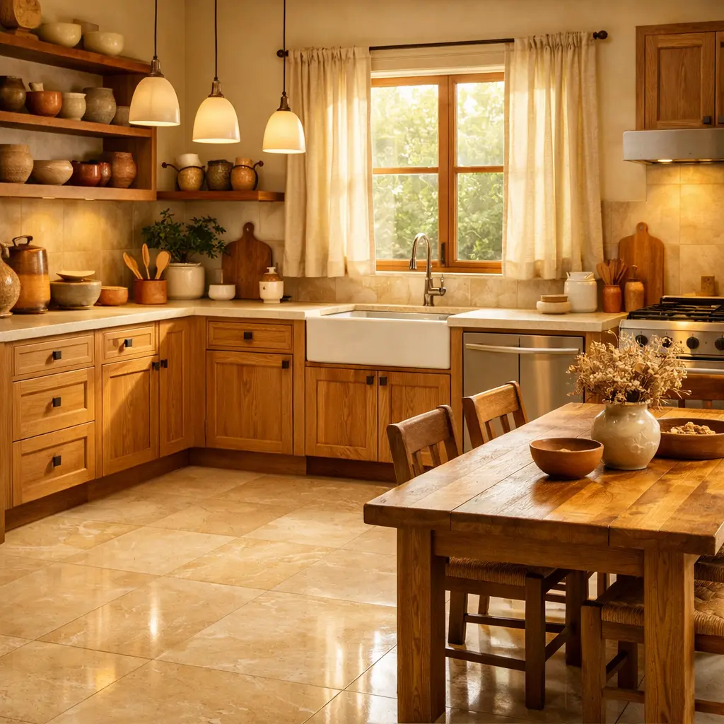 Beige and Warm Toned Marble for an Inviting Kitchen