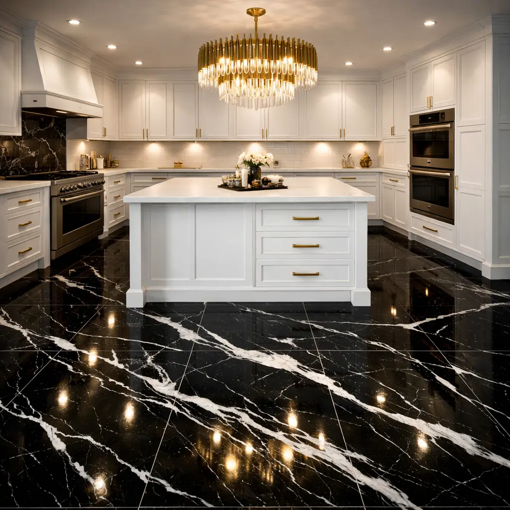 Black Marble Kitchen Floors for Dramatic Elegance