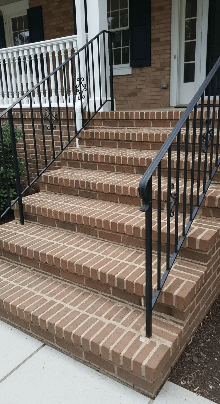 Brick Steps with Wrought Iron Railings