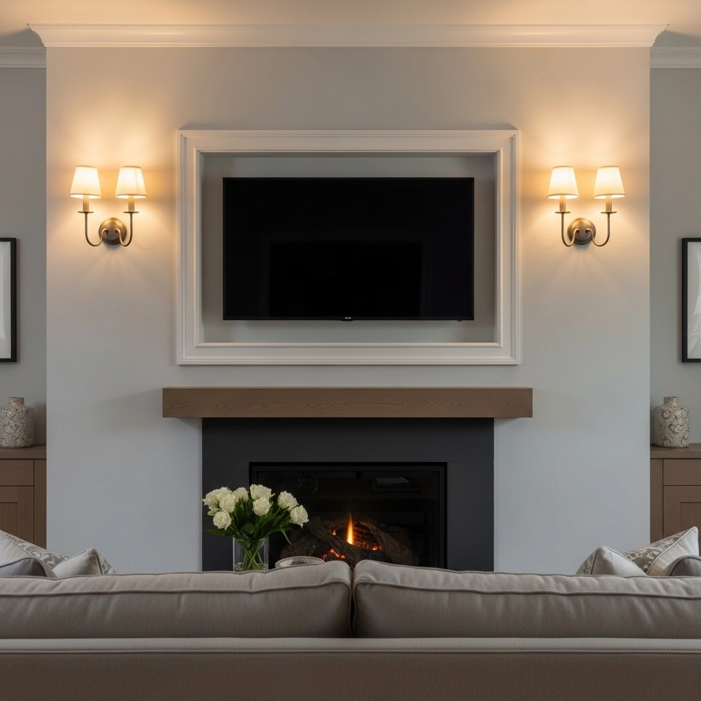 Built In TV Niche With Flanking Sconces