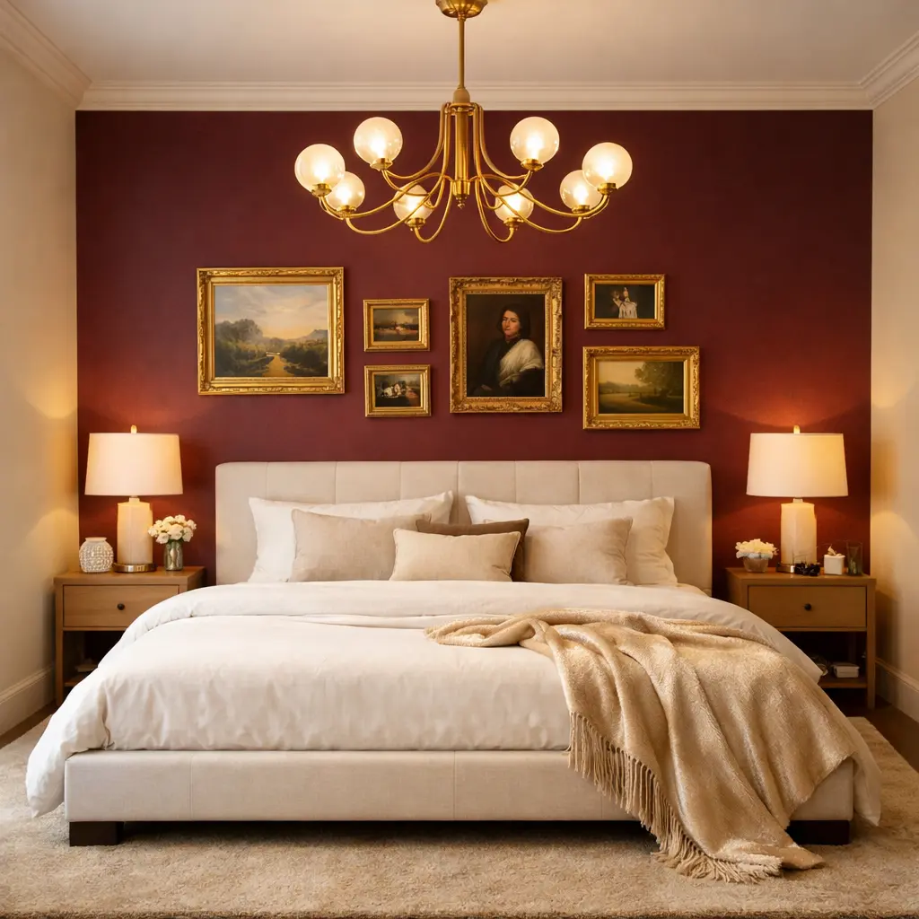 Burgundy Accent Wall With Neutral Backdrop Burgundy Accent Wall With Neutral Backdrop