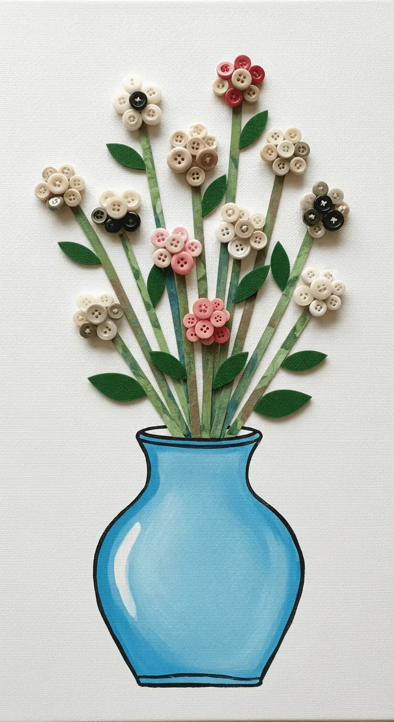 Button Flower Bouquet Canvas