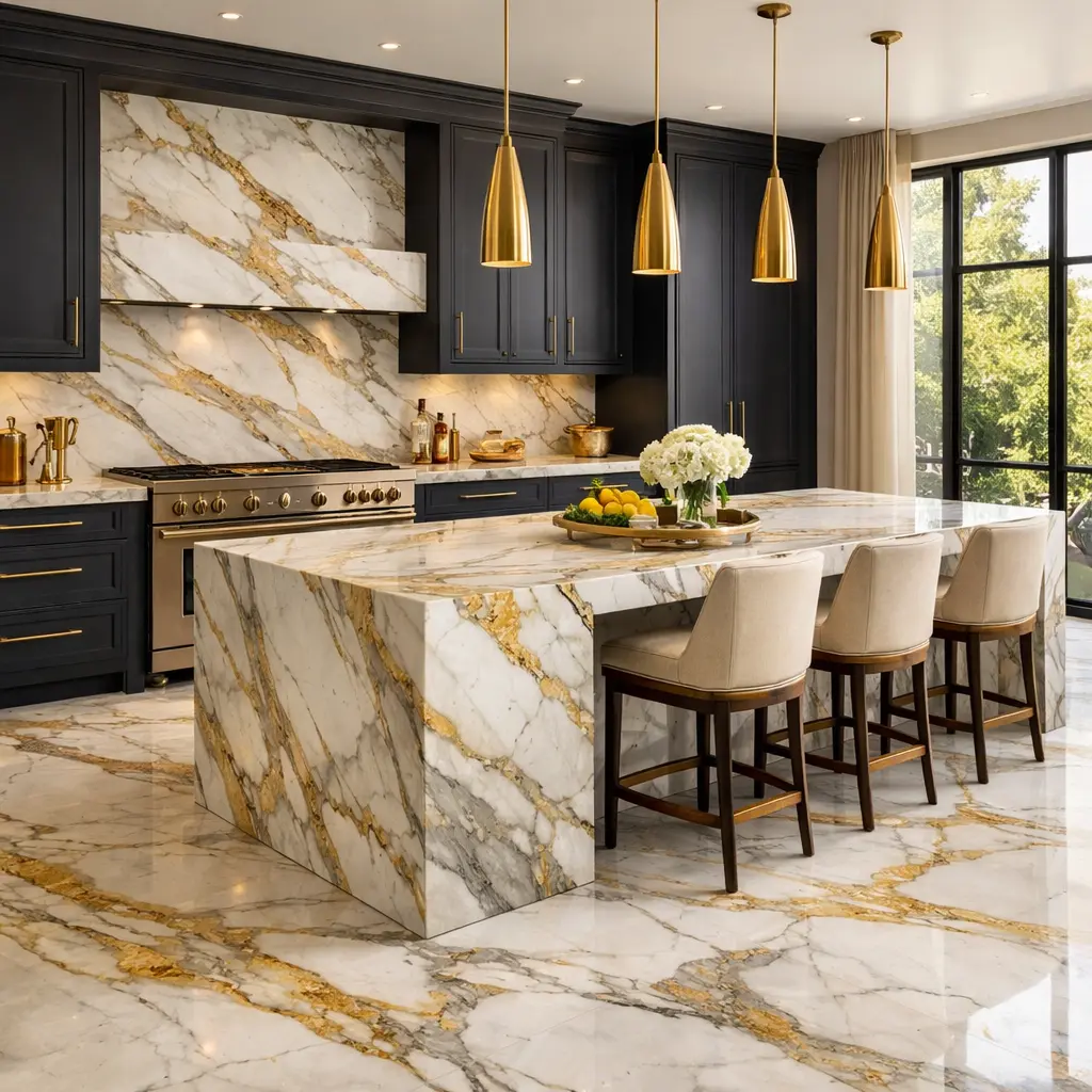 Calacatta Marble Floors for Luxury Statement Kitchens