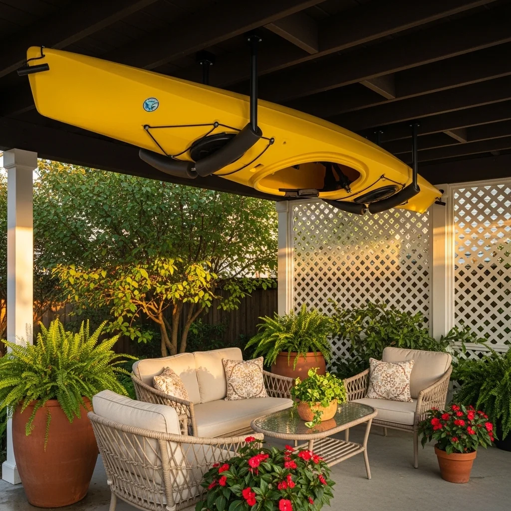 Ceiling Height Overhead Rack Under a Patio Cover Ceiling Height Overhead Rack Under a Patio Cover