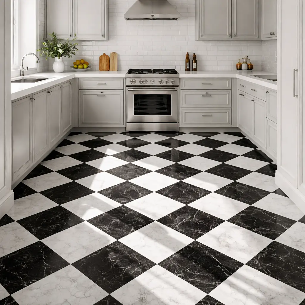 Checkerboard Marble Floor for Timeless Pattern Drama