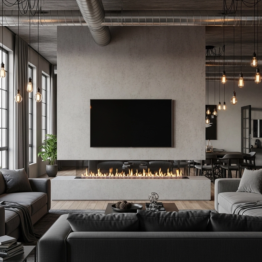 Concrete Finish Fireplace Wall