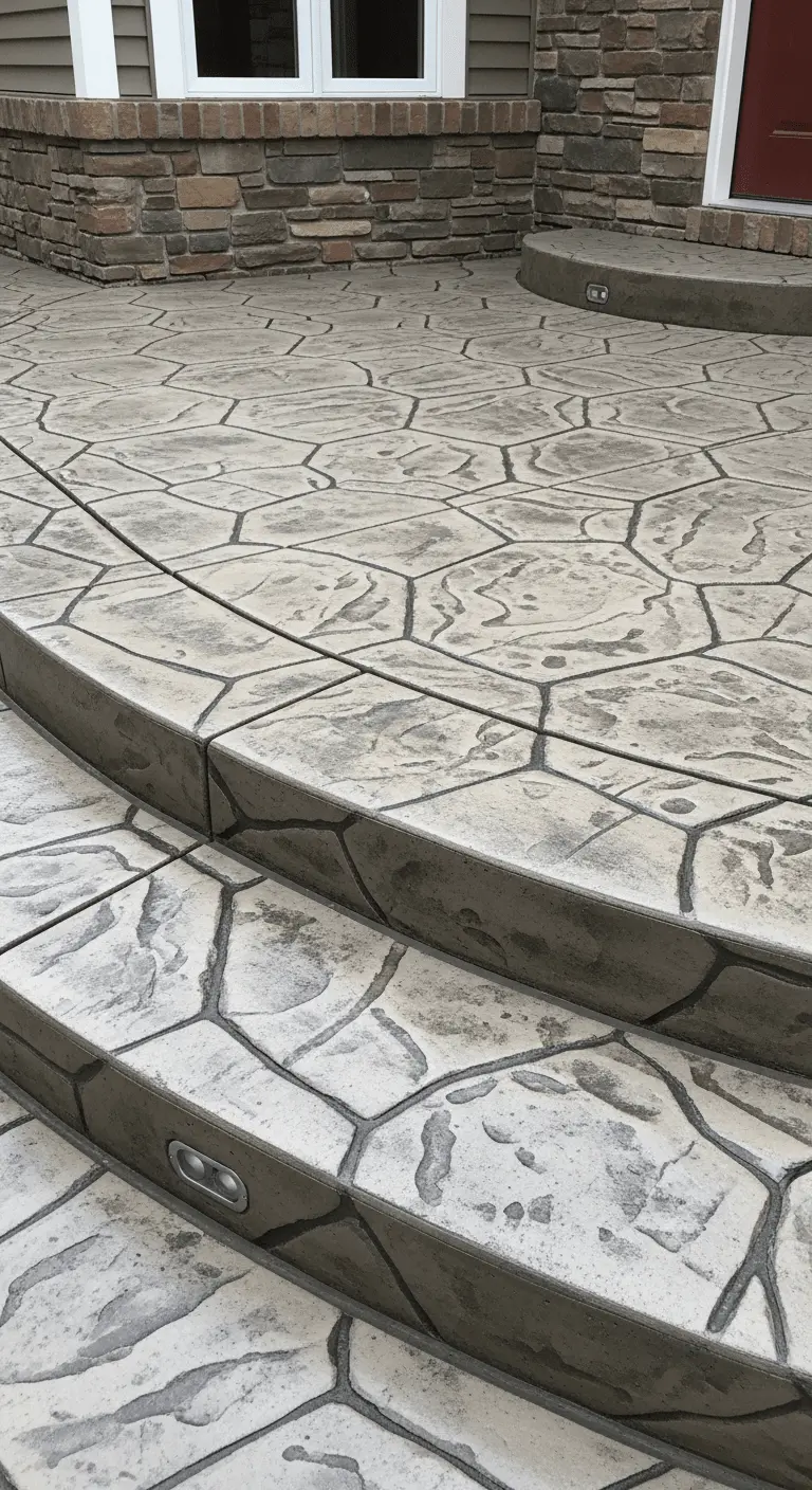 Concrete Steps with Stamped Geometric Patterns