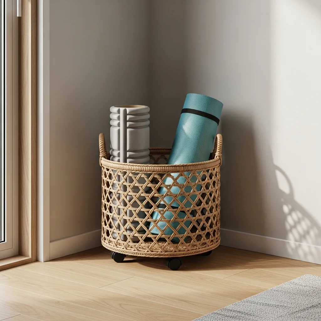 Corner Floor Basket with Wheels