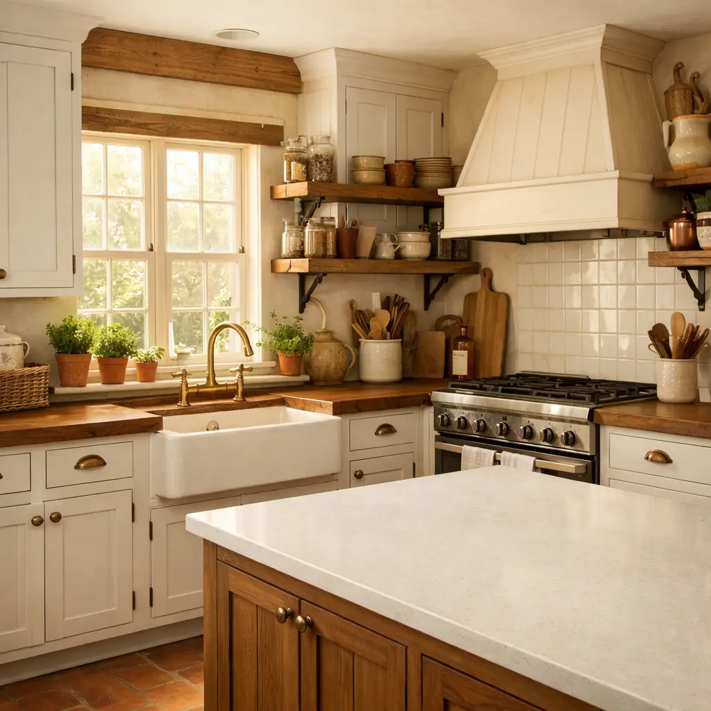 Farmhouse Kitchen with Aged Gold Hardware Farmhouse Kitchen with Aged Gold Hardware