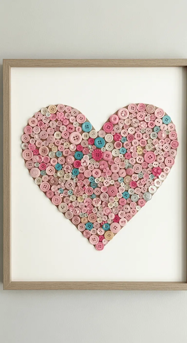 Framed Button Heart Art