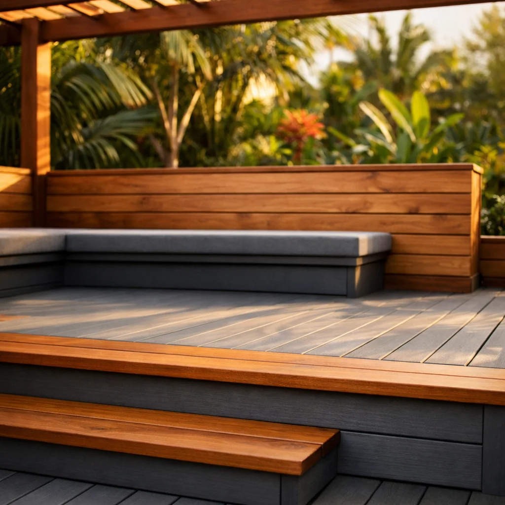 Grey Composite Decking with Natural Wood Accents