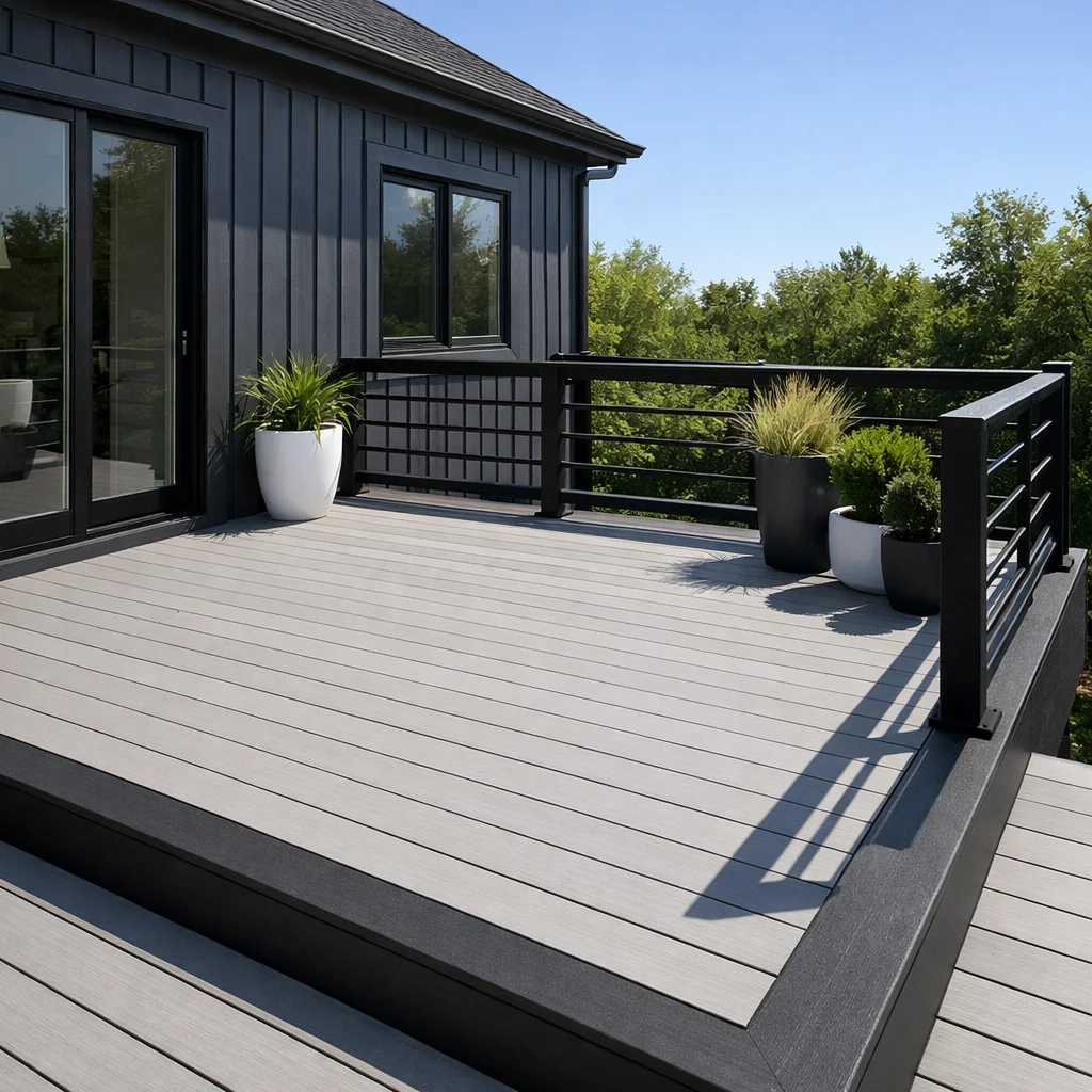 Grey Decking with Black Railing Accents