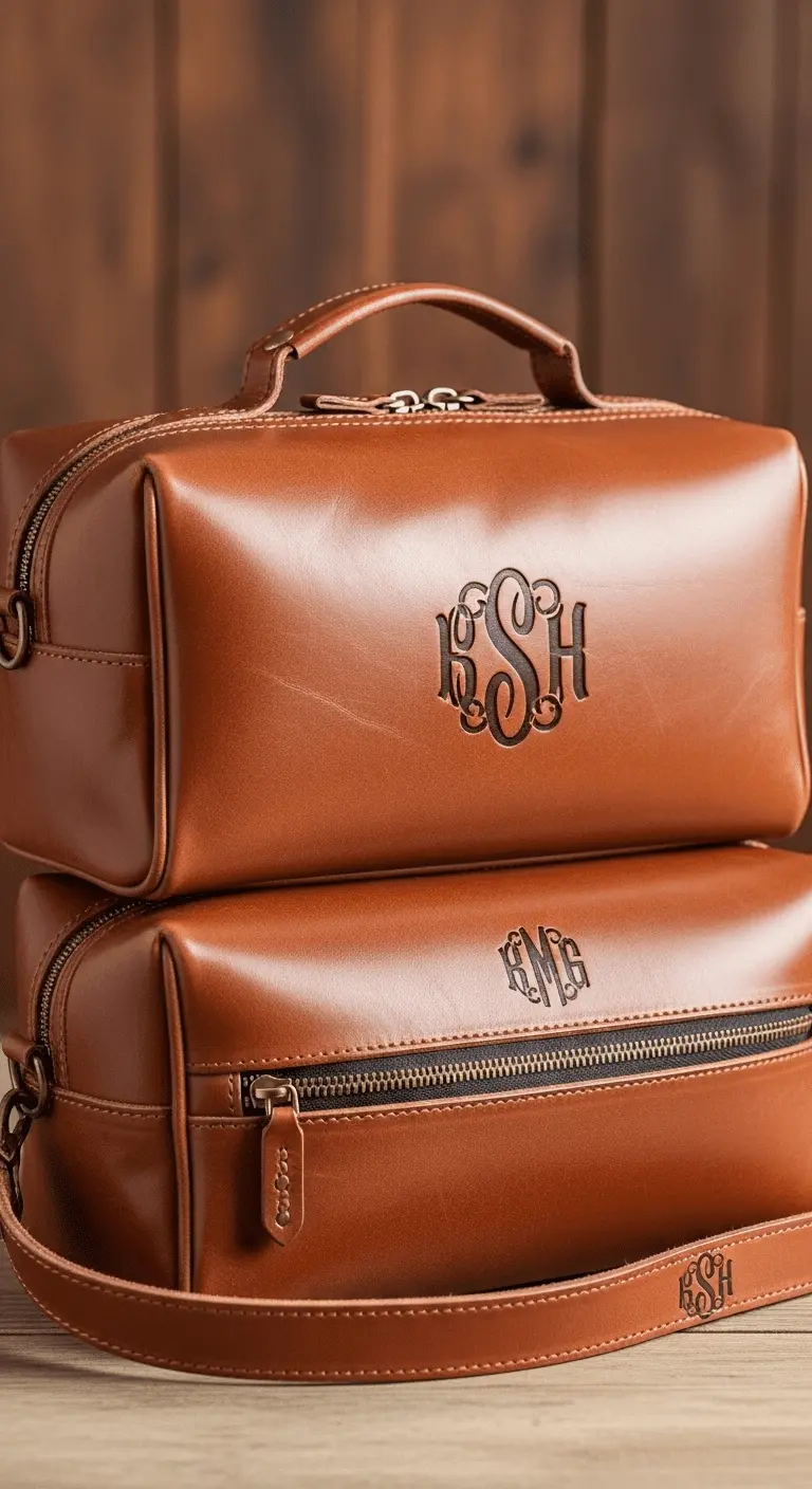 Leather Dopp Kit with Monogram