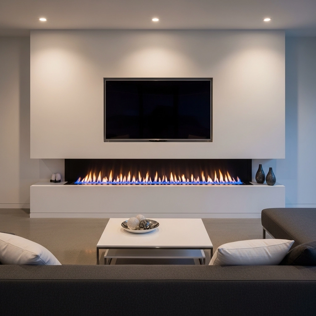Linear Gas Fireplace With Wall Mounted TV