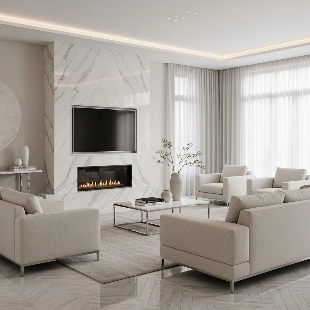 Marble Surround With Minimalist TV Mounting