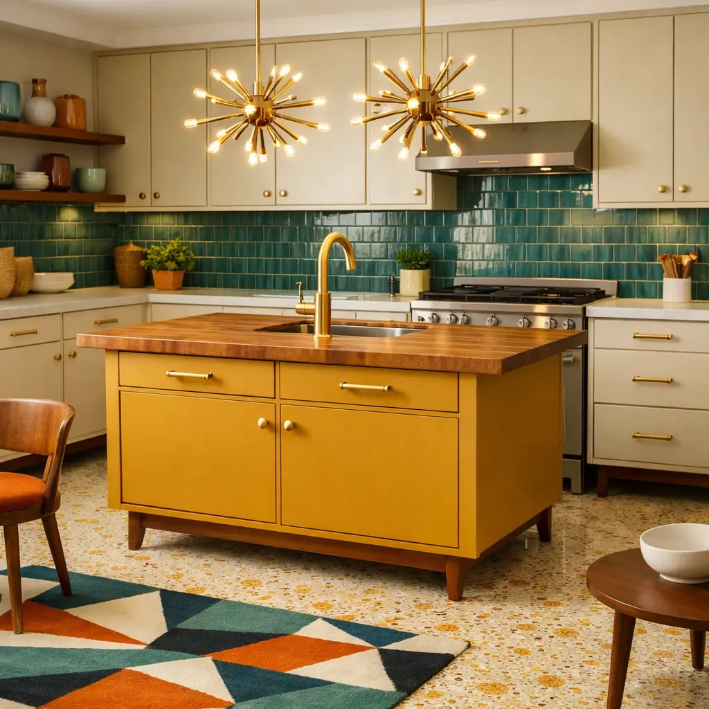 Mid Century Modern Kitchen with Polished Brass Accents Mid Century Modern Kitchen with Polished Brass Accents