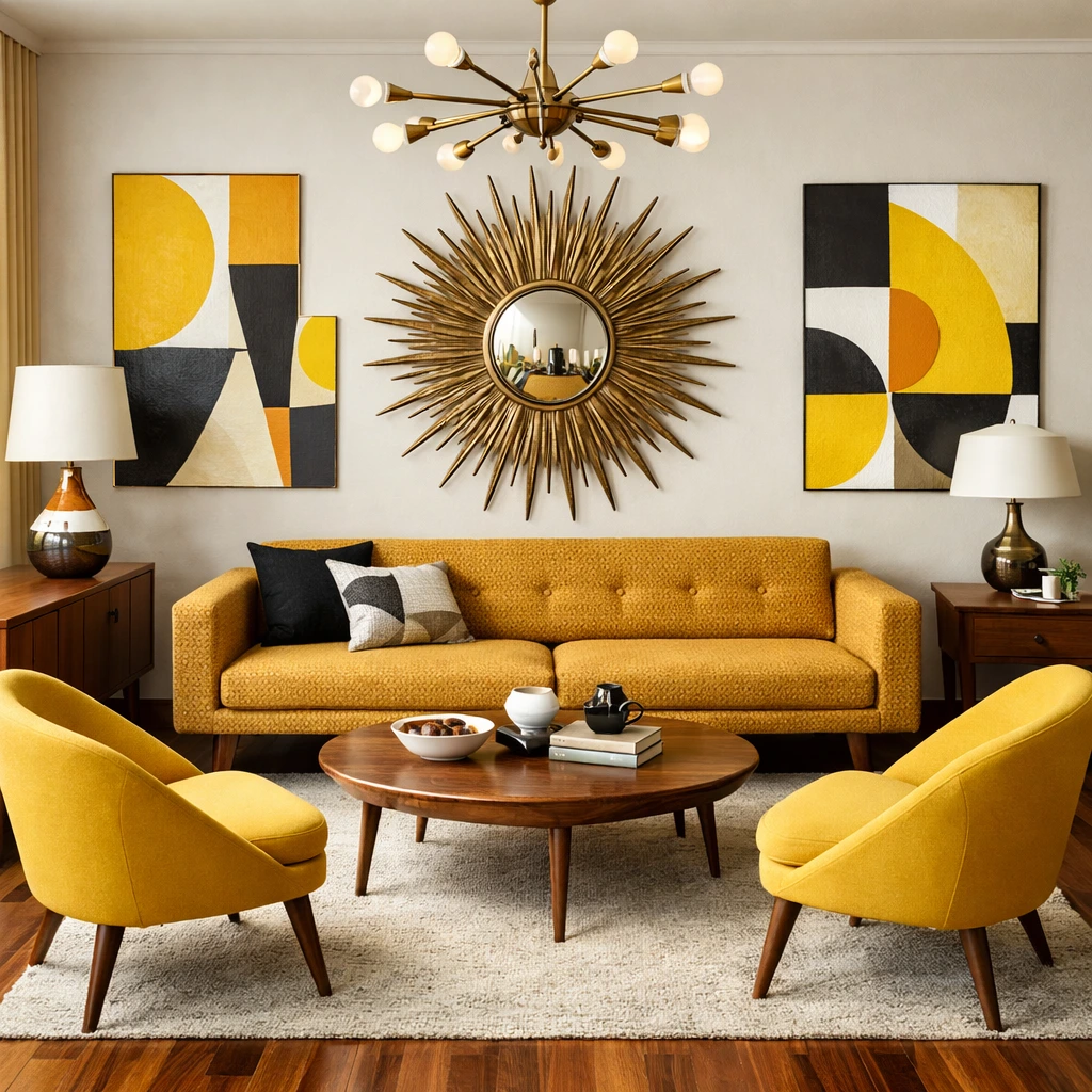 Mid Century Modern Yellow Living Room