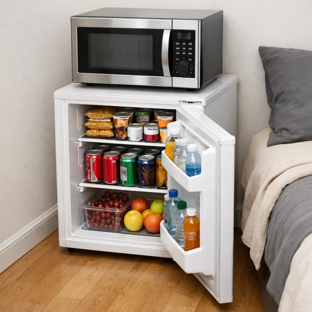 Mini Fridge and Compact Microwave