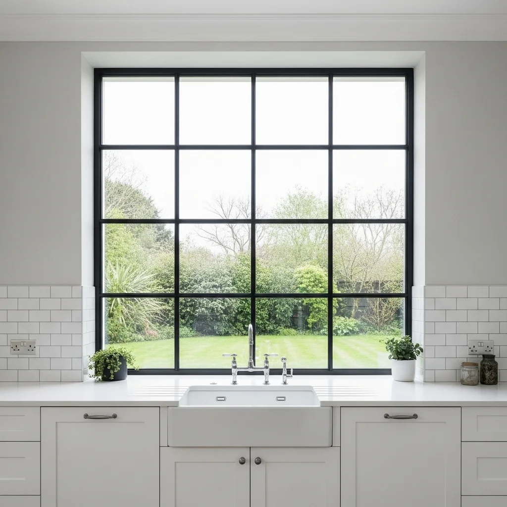 Minimalist Black Framed Windows for Modern Kitchens