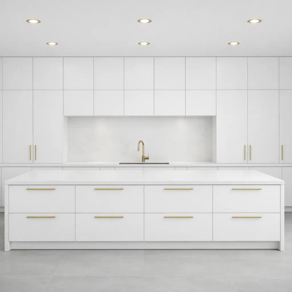 Minimalist Kitchen with Sleek Gold Bar Pulls Minimalist Kitchen with Sleek Gold Bar Pulls