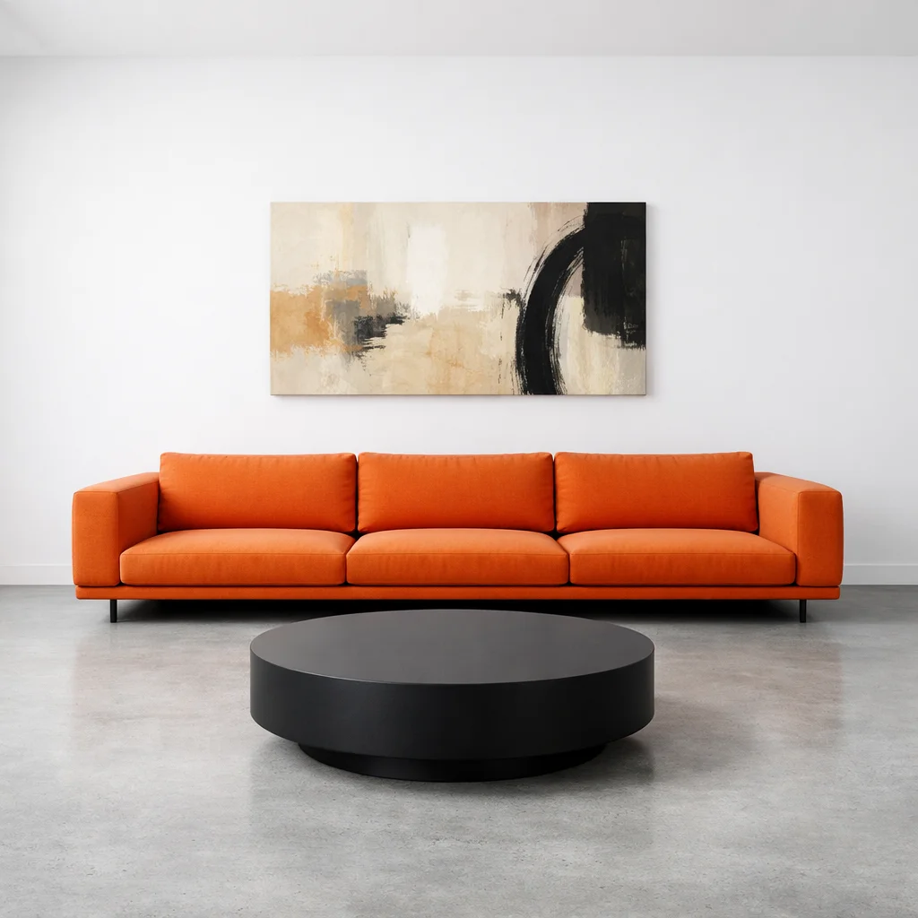 Minimalist Orange Couch as a Statement Focal Point