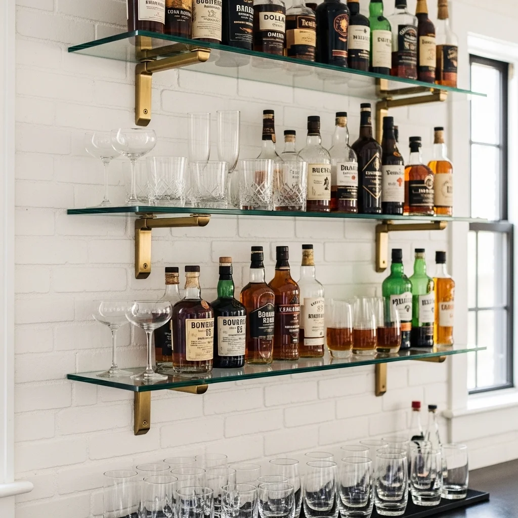 Mount Glass Shelves with Brass or Matte Black Hardware