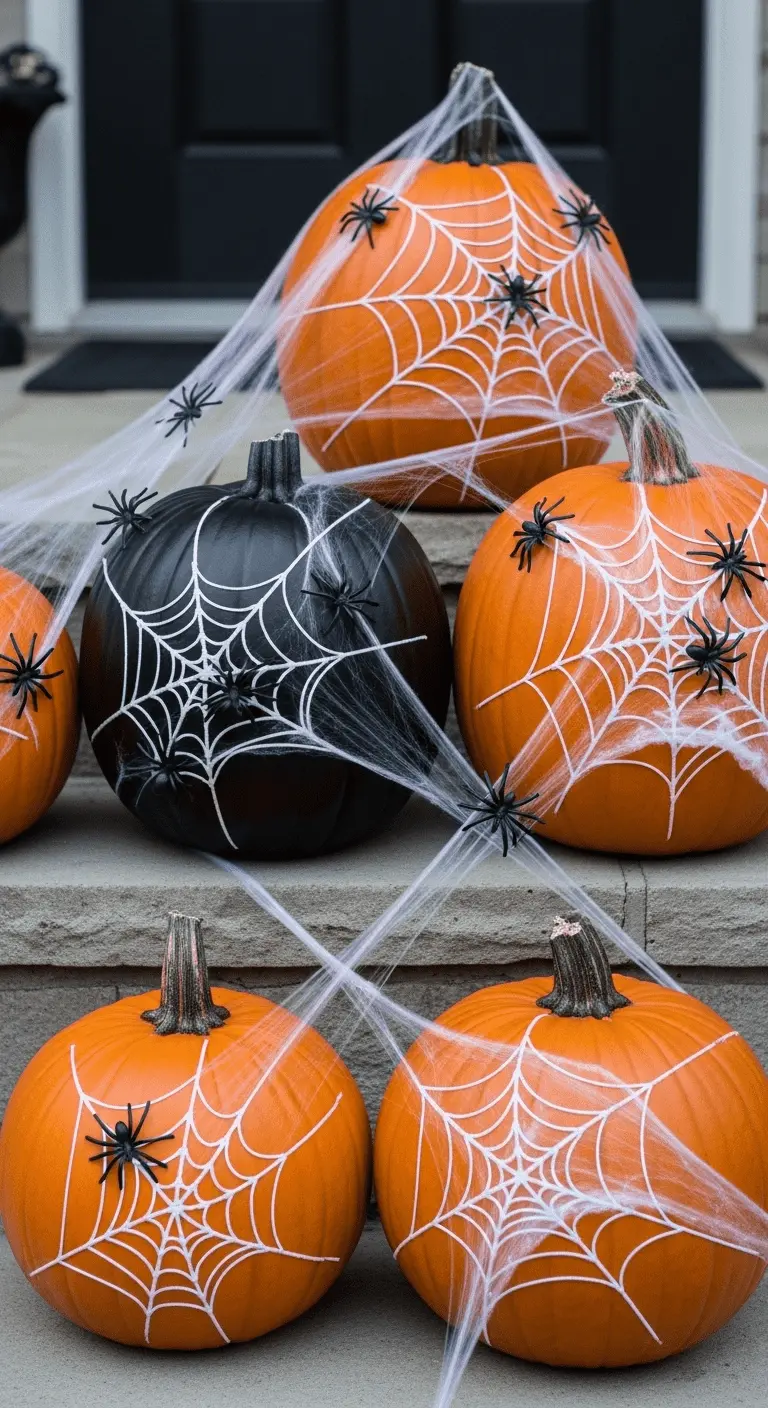 Multi Pumpkin Spider Web Display