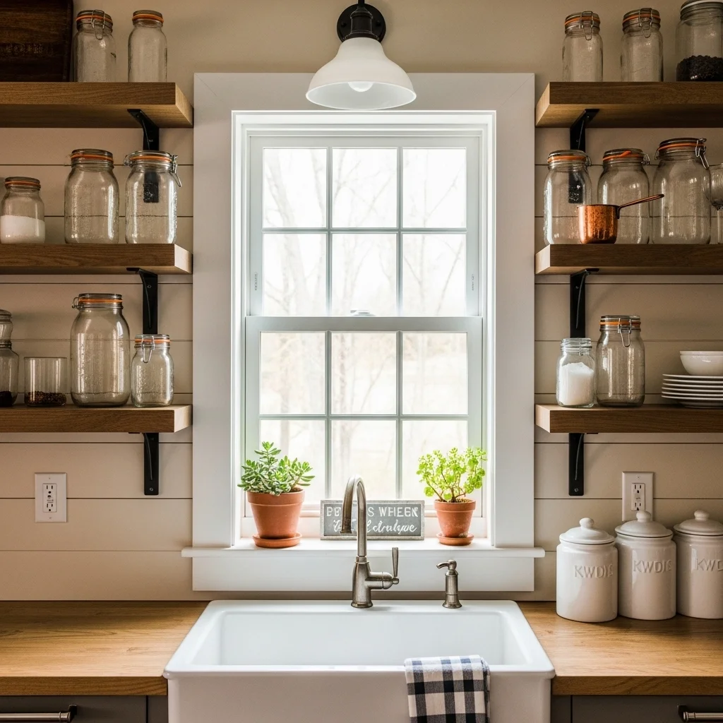 Open Shelving Around the Window Frame