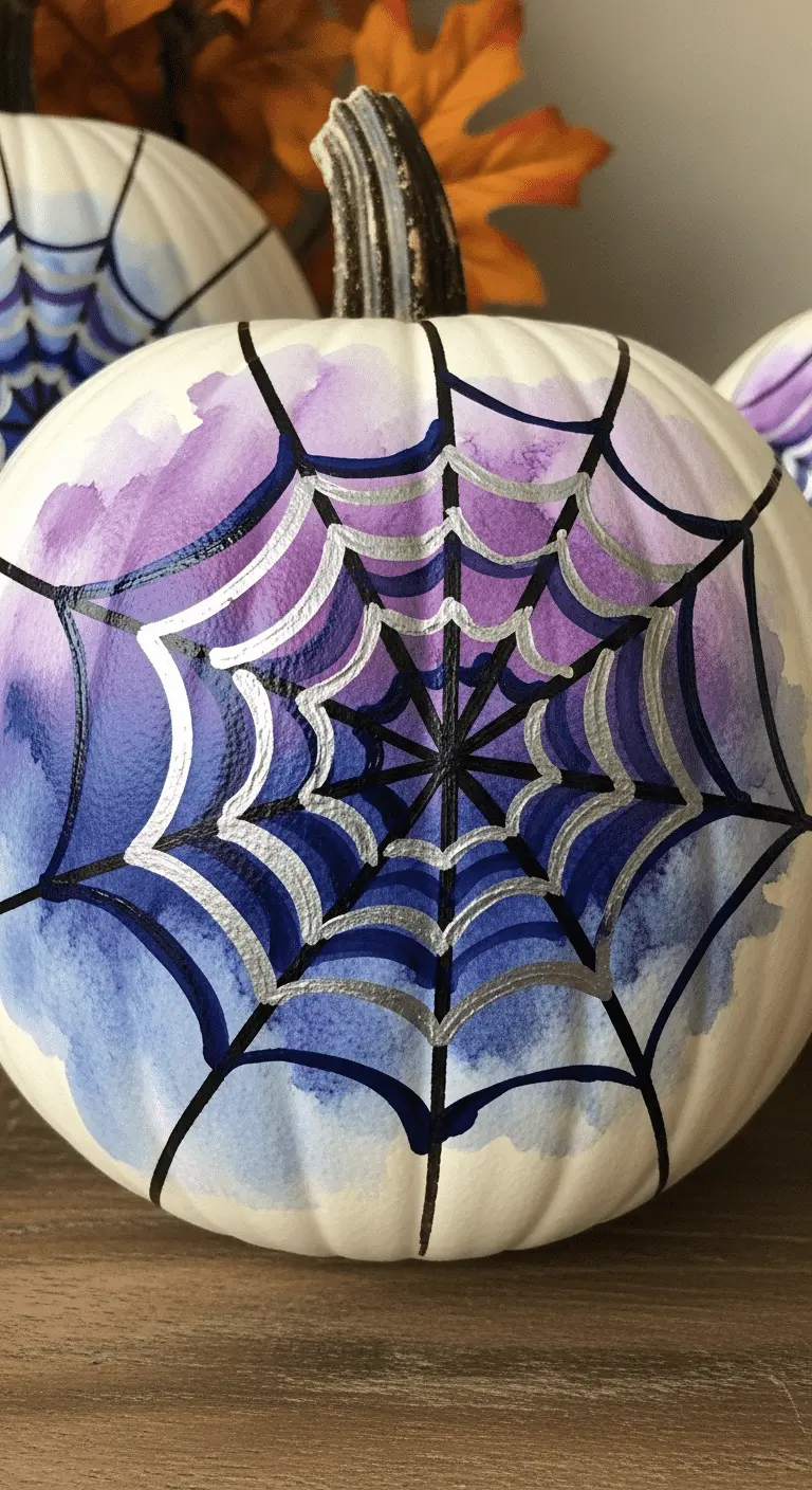 Painted Watercolor Style Spider Web Pumpkin