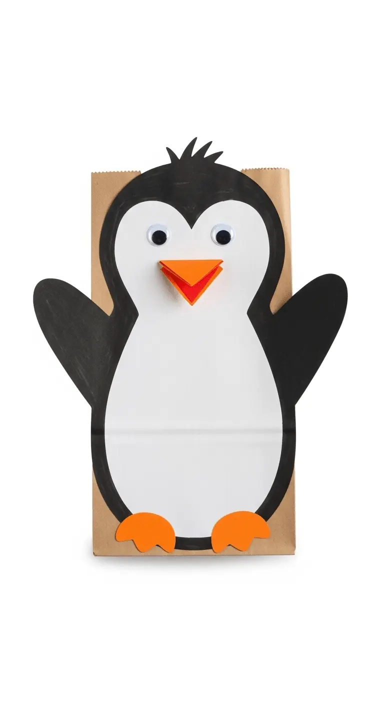 Paper Bag Penguin Puppet