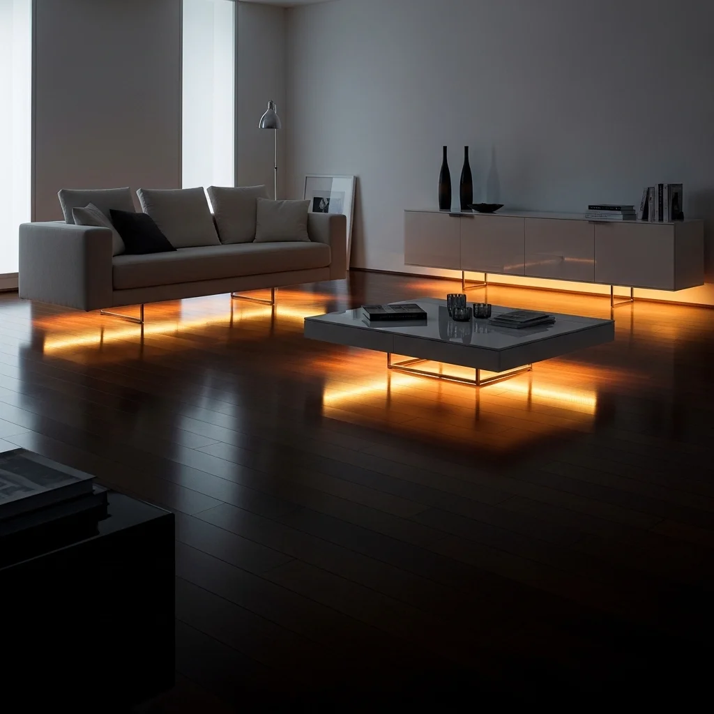 Place LED Strips Under Furniture for a Floating Effect