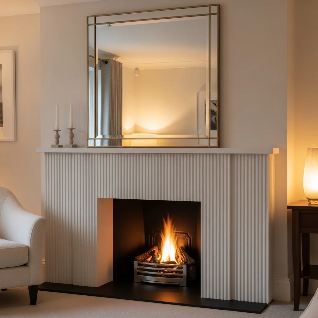 Plaster Fireplace with Fluted Panel Details