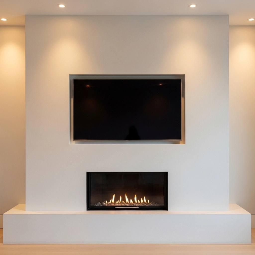 Plaster Fireplace with Integrated TV Niche