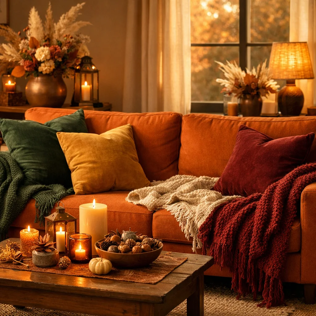 Seasonal Styling Around an Orange Couch