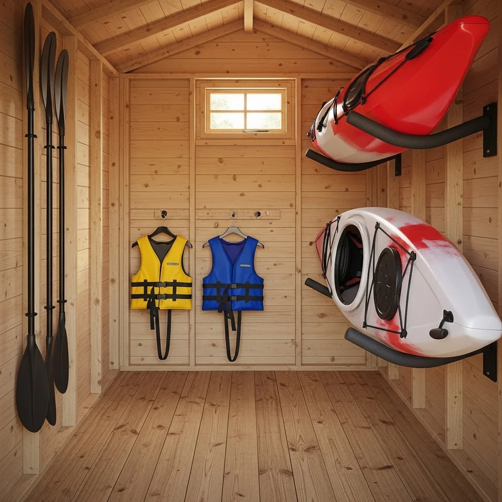 Shed Storage with a Wall Rack Inside Shed Storage with a Wall Rack Inside