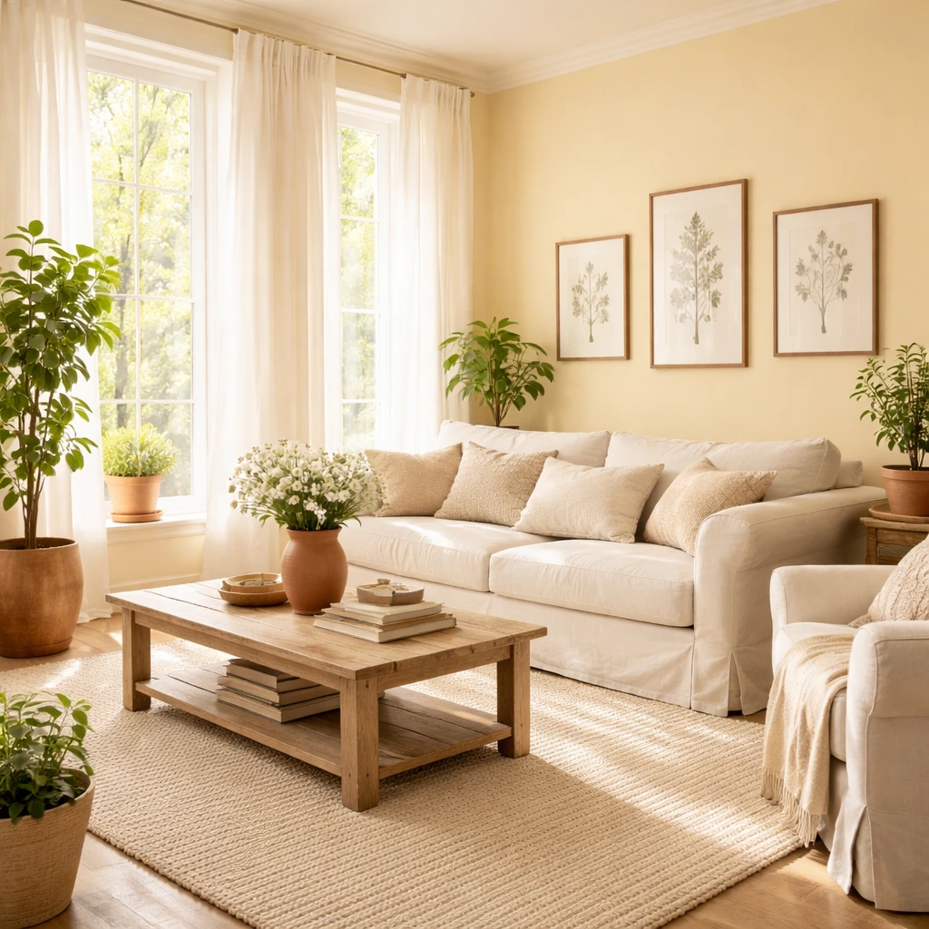 Soft Buttercup Yellow Walls for a Light Filled Space