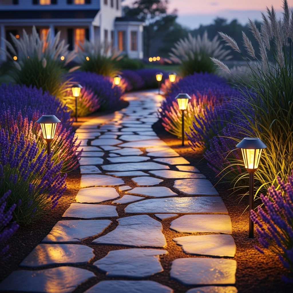 Solar-Powered Pathway Lights with a Rustic Finish