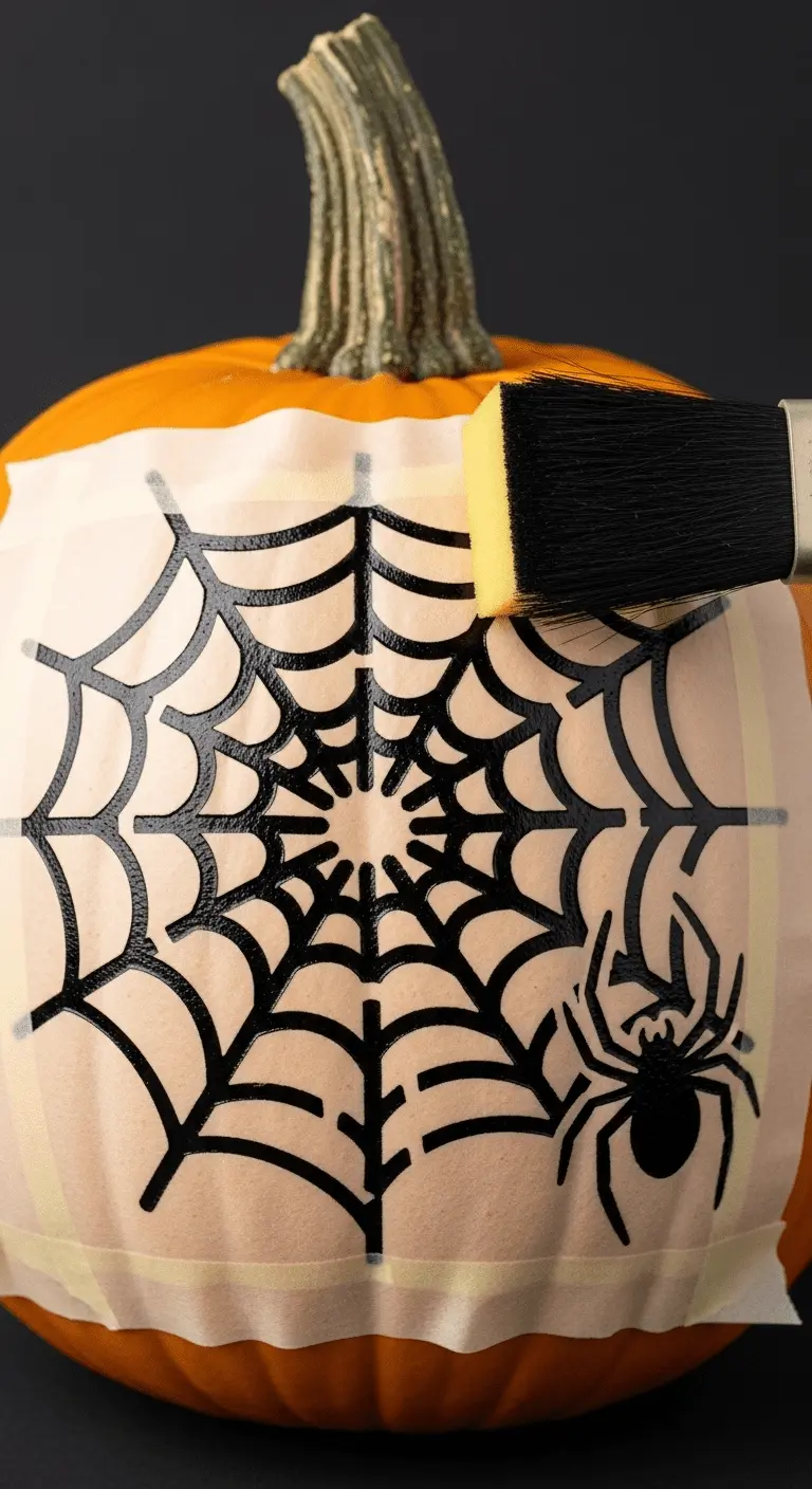 Stamped or Stenciled Spider Web Pumpkin
