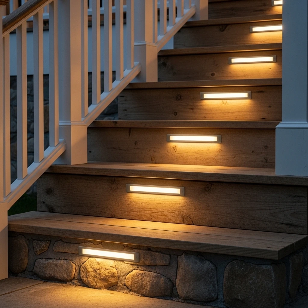 Step and Riser Lighting for Porch Stairs